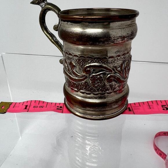 Silver Plated Baby Baptism Christening Vintage Mini Cup Fleur De Lis Bird Handle - Picture 7 of 7